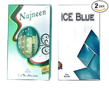 Ice Blue and Nazneen Real & Natural Attar, Best Attar For Man and Woman, 100% Alcohol Free & Long Lasting Attar Combo Each(8ml)