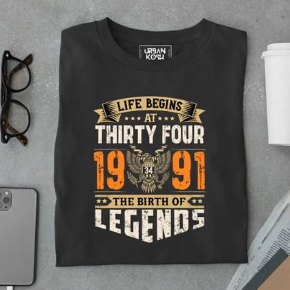 Life Begins at 34, The Birth of Legends Premium Unisex Birthday T-shirt-Black / S