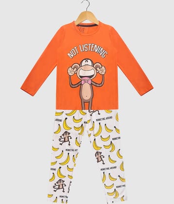 Lazy Shark Pack of 1 Boys Cotton Blend Nightsuit Set ( Orange )