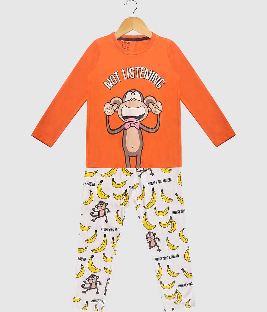 Lazy Shark Pack of 1 Boys Cotton Blend Nightsuit Set ( Orange )