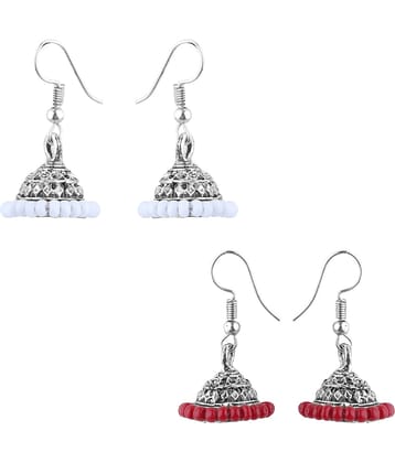 Silver Shine - Maroon Jhumki Earrings ( Pack of 2 )