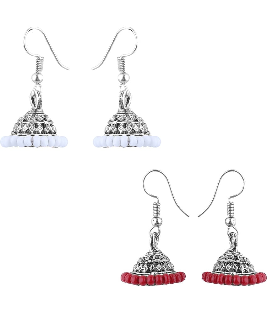 Silver Shine - Maroon Jhumki Earrings ( Pack of 2 )