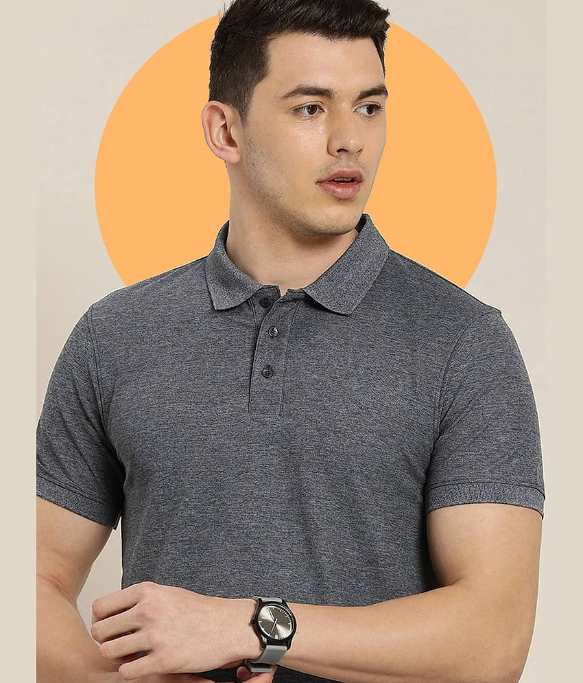 GET GOLF Pack of 1 Cotton Blend Regular Fit Solid Half Sleeves Men's Polo T Shirt ( Grey )