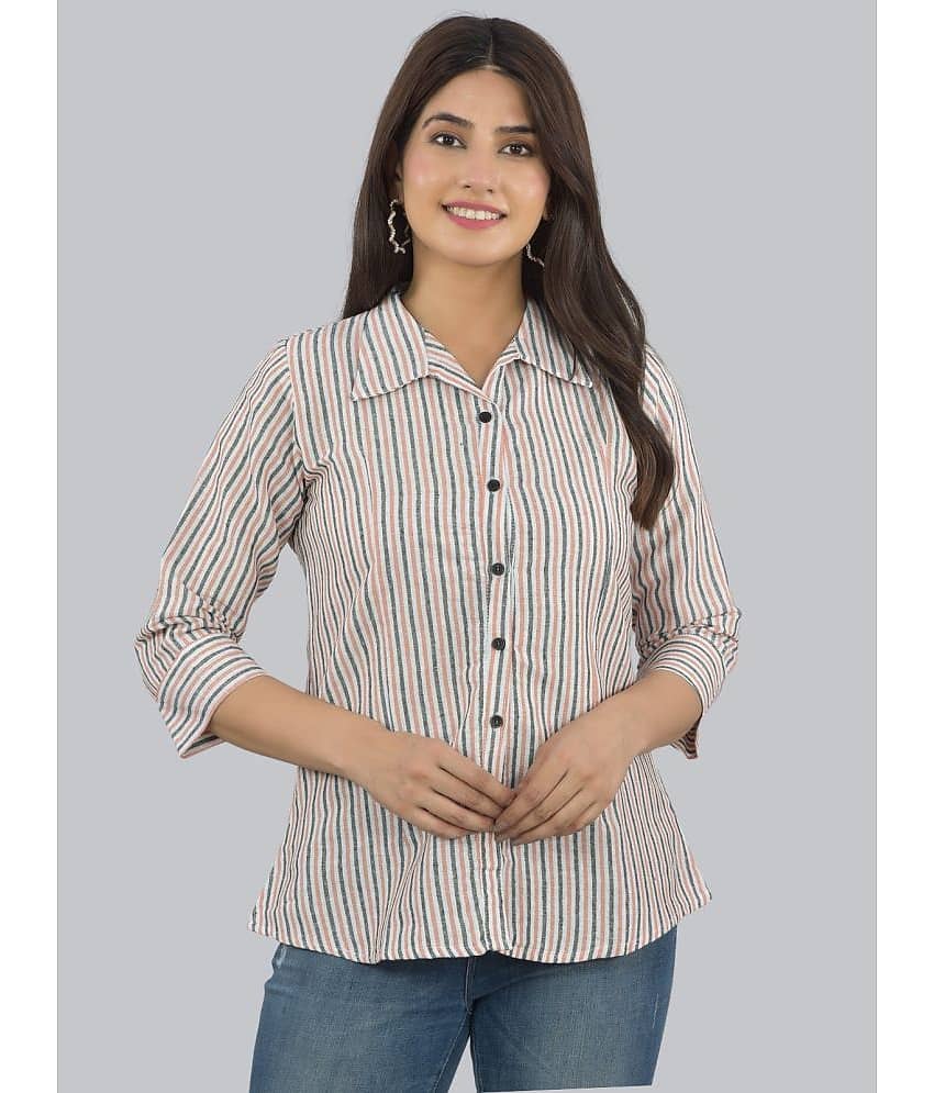 FABISHO Women Striped Linen Shirt ( Peach )