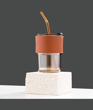 VillWin Tumbler with Straw Assorted Glass Sipper Water Bottle 400 mL ( Set of 1 )