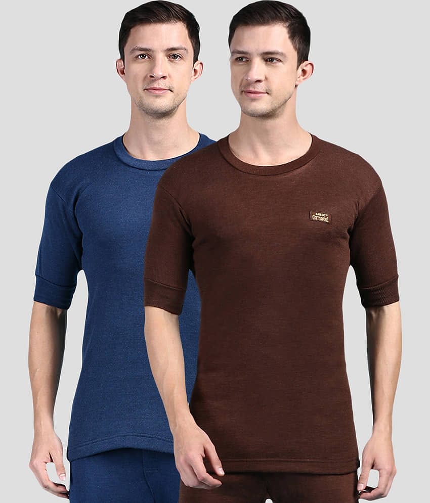 Lux Cottswool Pack of 2 Cotton Thermal Tops For Men's ( Blue )