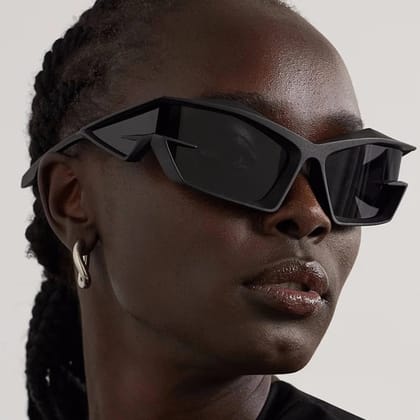 Futuristic Cat Eye Sunglasses-Black Grey
