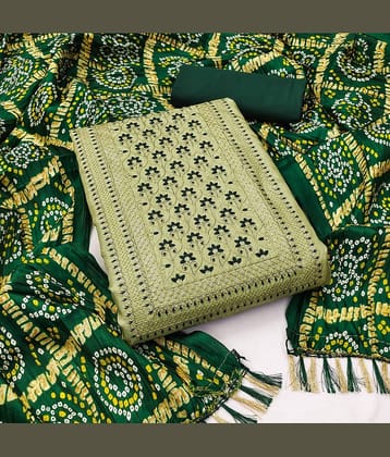 Rangtulika Ethnics Unstitched Silk Blend Embroidered Dress Material - Green ( Pack of 1 )