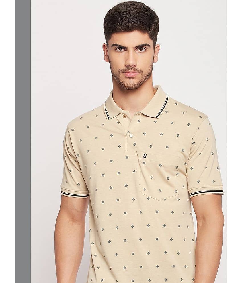 UNIBERRY Pack of 1 Cotton Blend Regular Fit Printed Half Sleeves Men's Polo T Shirt ( Beige )