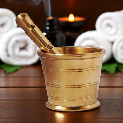 Brass Khal Batta 4 Inch | Handmade Mortar Pestle | Rustic Decor, Height : 3.3 Inch (FMAS321 F)