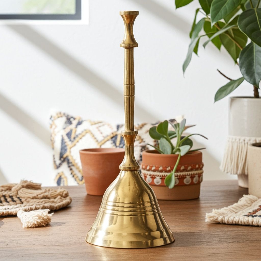 Brass Round Temple Puja Bell No. 5, Height : 6 Inch (ZMAS183 E)