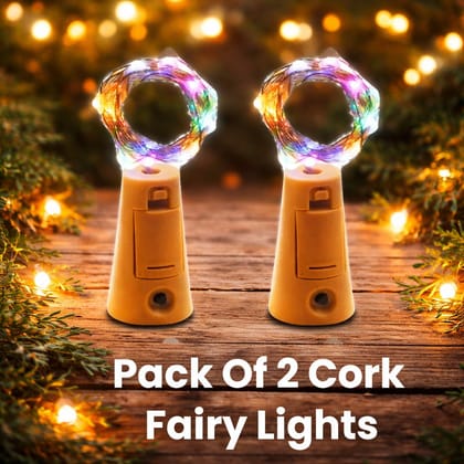 SPARKWORLD (Pack of 2) Cork Fairy String Lights Battery Operated Multicolor Bottle Lights for Decoration, DIY & Gifting | Size: 1.98 m