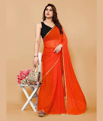 Parmila Fashion Chiffon Printed Saree With Unstitched Blouse Piece ( Orange )