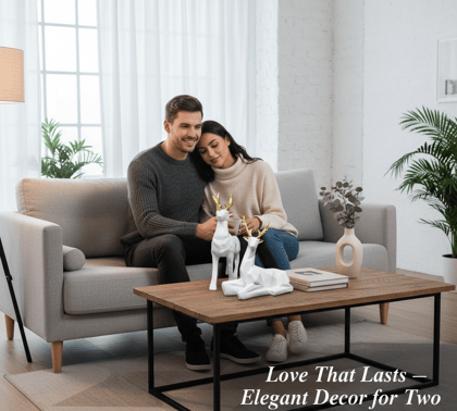 Modern Deer Figurine Set – 2-Piece Geometric White and Gold Polyresin Sculptures – Contemporary Home Décor Accents for Shelf, Mantel, or Tabletop Display