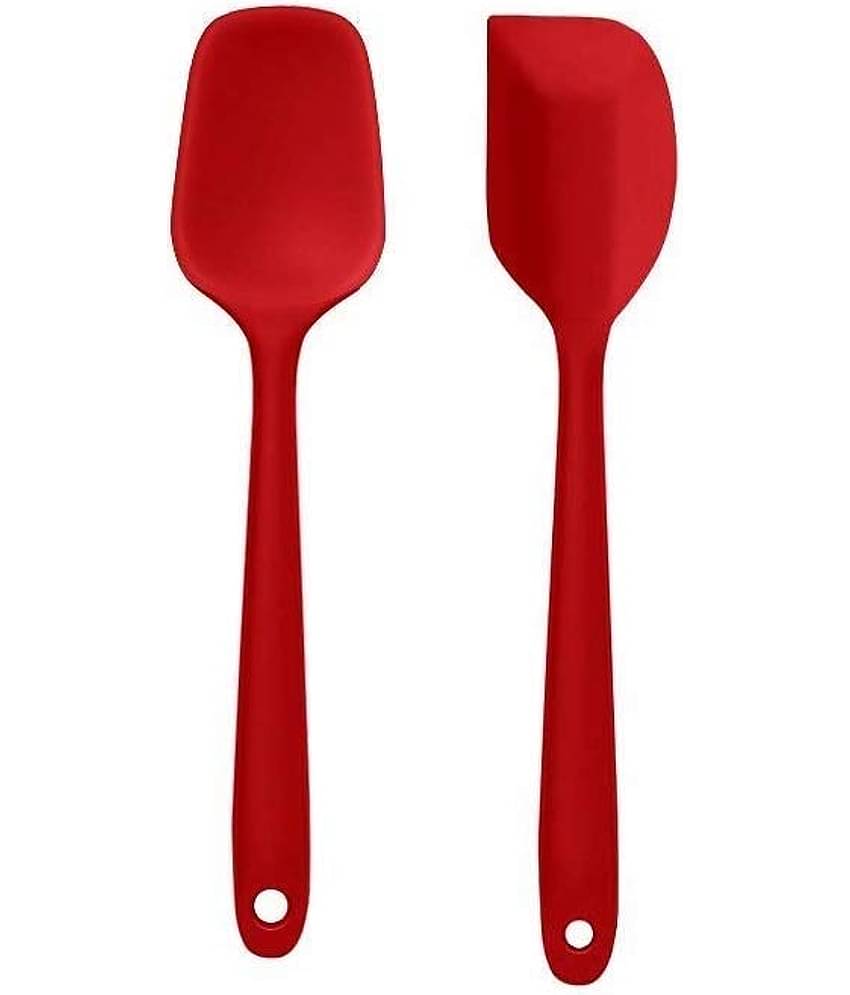 Baskety Silicone Mixing Scrape and Flipping  Nonstick Kitchen Set Spoon Spatula ( Pack of 2, Red )