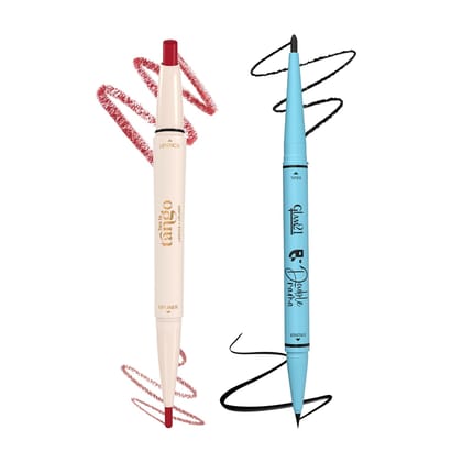 Two To Tango Lip Liner + Lipstick & Double Drama Kajal+ Eyeliner-Red Magic + Black