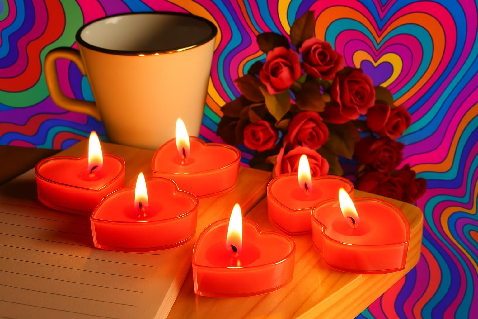SS Enterprise Heart-Shaped Red Tealight Candles, Organic Wax and Eco Friendely Wick Rose Fragrance, 5 Hours Burn Time