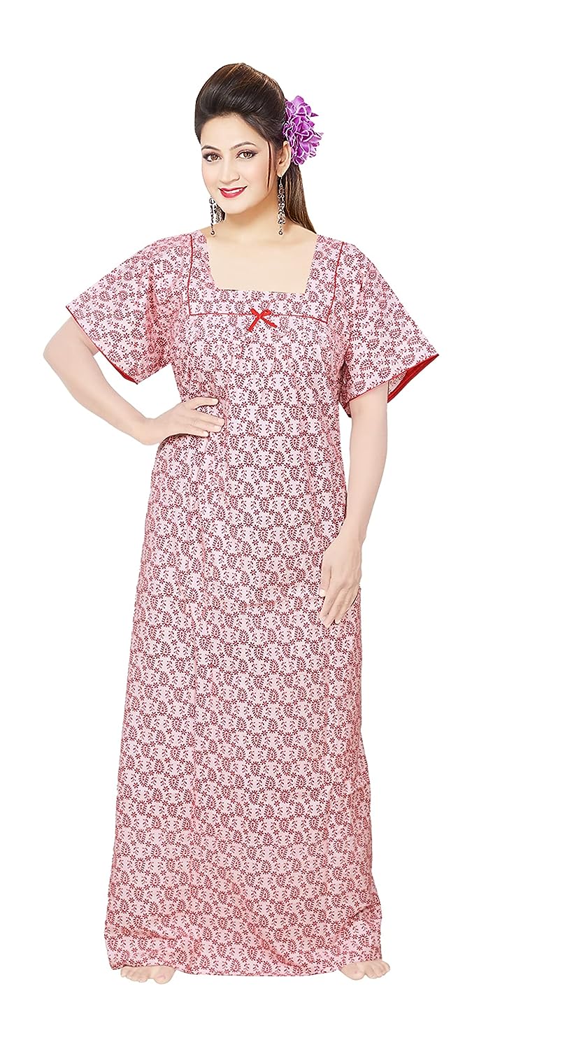 STYLACLUE Women's Pure Cotton Square Neck Printed Square Neck Nighty for Women