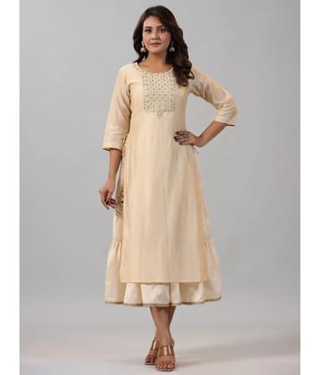 Juniper Silk Blend Embroidered Midi Womens Fit & Flare Dress - Gold ( Pack of 1 ) - None