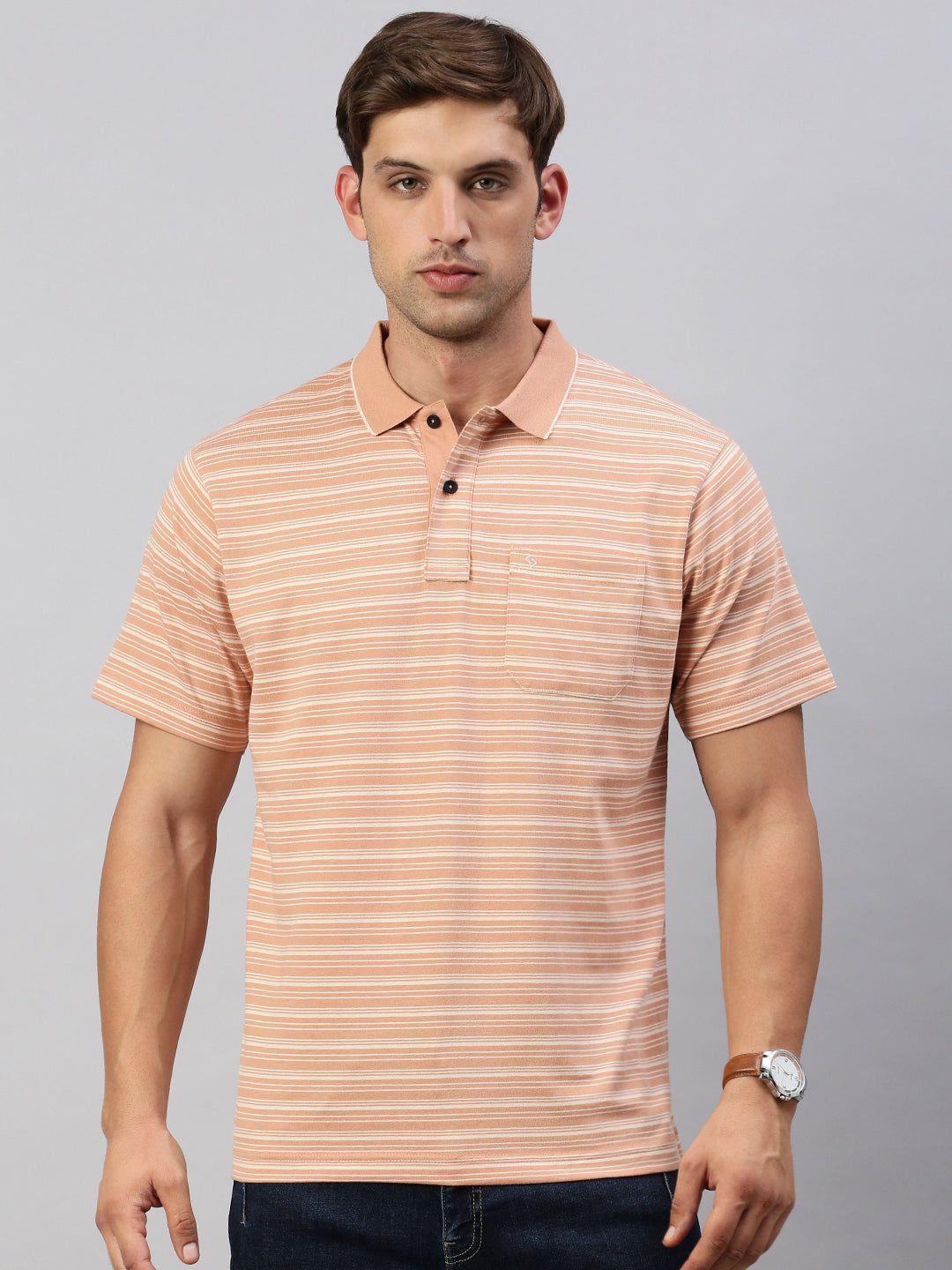 Classic Polo Men's Half Sleeve Orange/White Polo Neck Cotton Authentic Fit T Shirt | FEEDERS - 261 B AF P