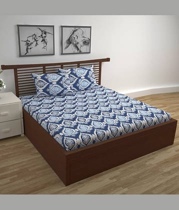 DIVINE CASA Cotton 1 Double Bedsheet with 2 Pillow Covers ( Dark Blue )