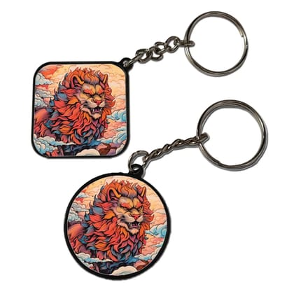 Lion- Keychain With Black Border (Pack Of 2)