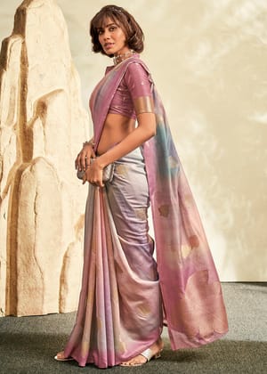 Dusky Purple Digital Printed Textured Silk Saree