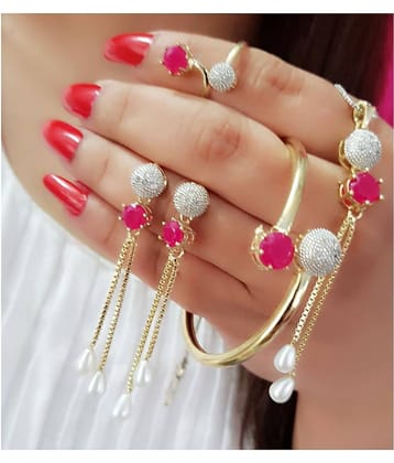 Navya Collections Pink Studded Ameican Diamond Combo Set