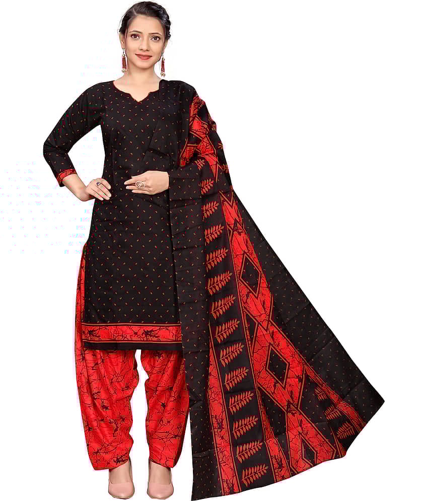 Rajnandini Women Cotton Blend Printed Straight Kurti With Patiala Salwar ( Black )