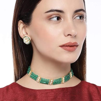 Green Kundan Studded Emrald Jadau Choker Set