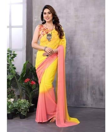 BLEESBURY Georgette Dyed Saree With Unstitched Blouse Piece ( Yellow )
