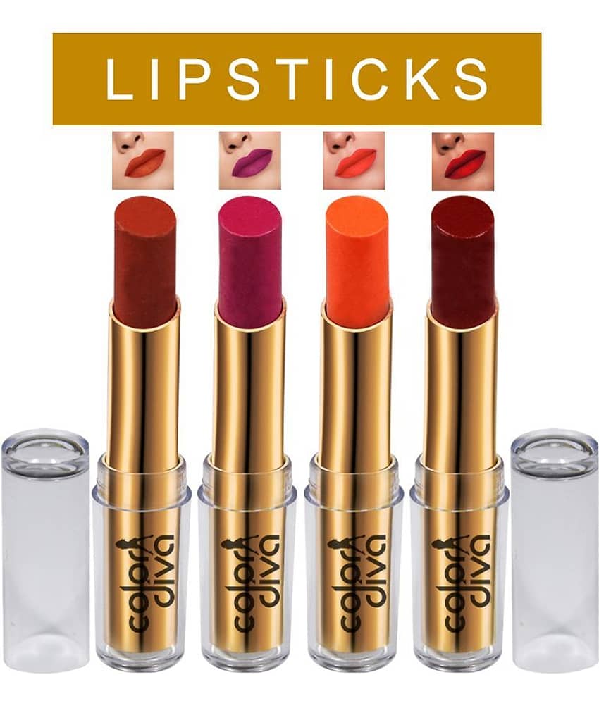 Color Diva Lipstick Red,Orange,Purple,Brown Pack of 4 5 g
