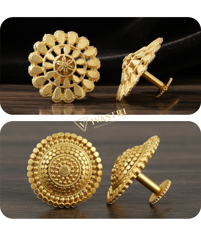 VIVASTRI Golden Stud Earrings ( Pack of 2 )