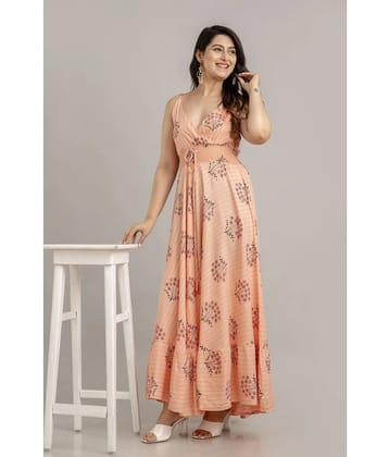 Frionkandy Rayon Printed Ankle Length Womens Fit & Flare Dress - Peach ( Pack of 1 ) - None