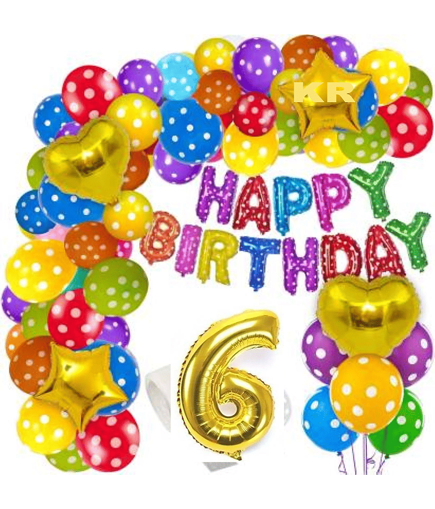 KR 6TH Birthday Decorations Kit for Boys and Girls- 57+1=58pcs 6TH Happy Birthday Balloons Set with Foil Balloon, Latex & Metallic Balloons, Balloon Arch & Glue Dot /6th Happy Birthday Decoration Kit (Set of 58)