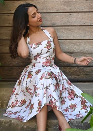 Rose Bunch Flared Dress-XXS