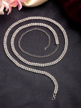 NVR Women's Silver-Plated AD-Studded Double Layered Kamarbandh Waist Chain-Onesize / Silver / Brass