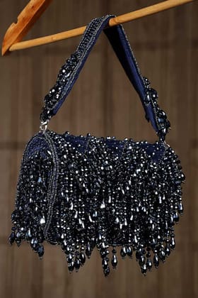 Blue Suede Bead Embroidered Flap Bag