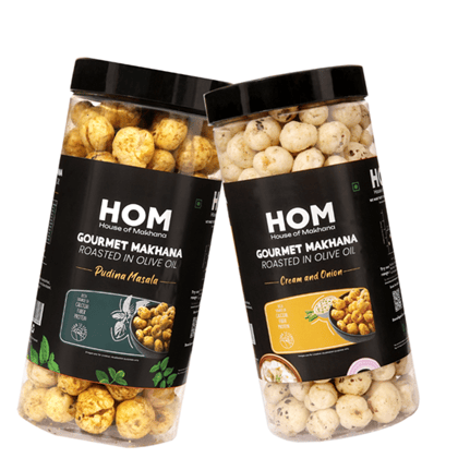 GOURMET MAKHANA Roasted in Olive Oil | Flavors Pudina Masala and Cream & Onion | Combo Of 2, 65g Each. - 130 gm