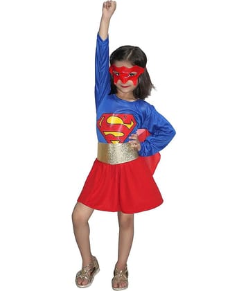 Kaku Fancy Dresses Superhero Girl Dress | Super Girl Costume - 3-4 Years, For Girls