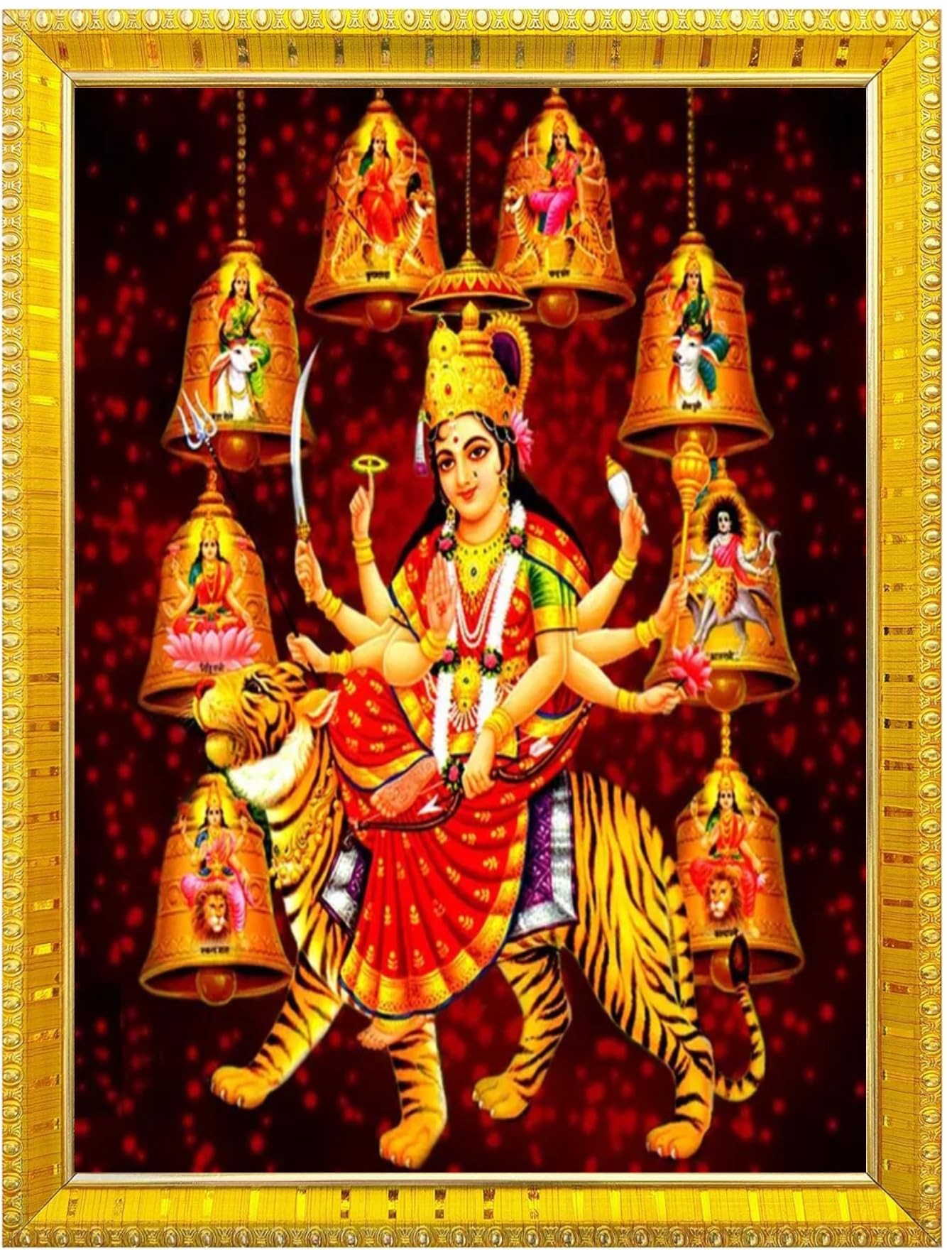 NOKKES Sherawali maa veshno maa durga maa photo Golden 5X7 Inch Photo Frame_AQW36