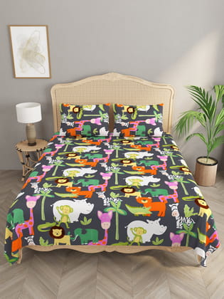 Polycotton Kids Print Double bedsheet with 2 Pillow Covers-Cartoon Characters / Double King (90X108 Inches) / Regular