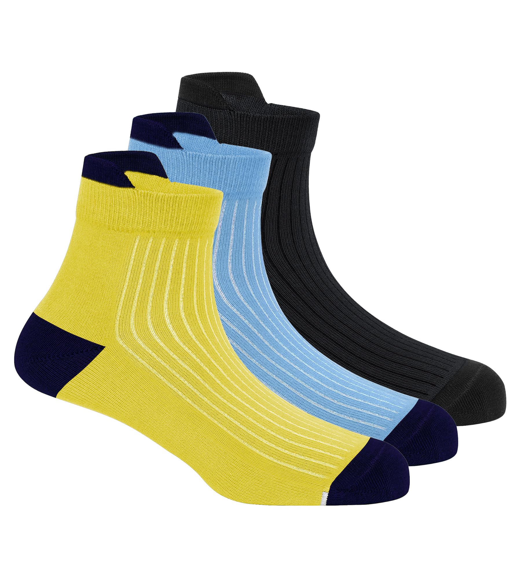 Freecultr Ankle Socks | Breathable Bamboo Fibre | Odour Resistant | Thermo Regulated | Moisture Wicking | Anti-Slip Y-Heel | Soft & Comfortable Sulphur Yellow, Azure Blue, Black