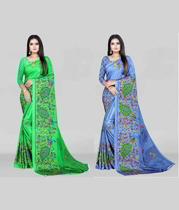 LEELAVATI Crepe Printed Saree With Unstitched Blouse Piece ( Multicolor )