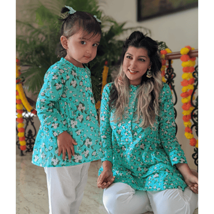 Cotton Kurti for Girls, Women | Jasmine Blue-0-6m