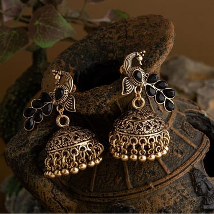 Gold Plated Peacock Design Artwork Stone Studded Fashion Ant