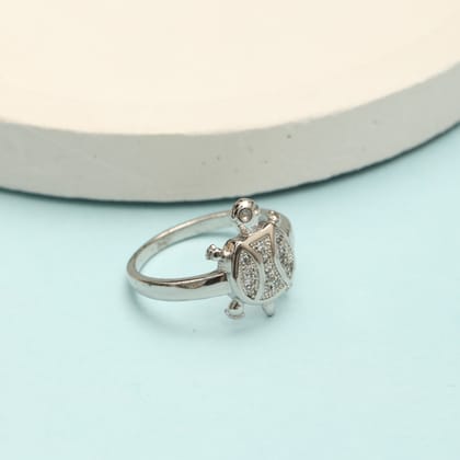 Sterling Silver Turtle Ring with Sparkling Stone Studded Shell | Cute Animal Design Ring for Women & Girls