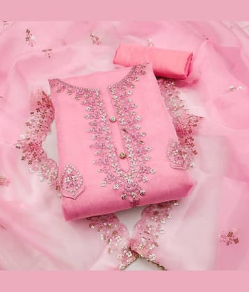 Rangtulika Ethnics Unstitched Organza Applique Dress Material - Pink ( Pack of 1 )