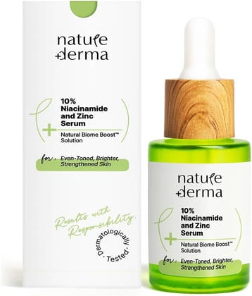 Nature Derma 10% Niacinamide & Zinc Serum with Natural Biome-Boost Solution For Acne Prone Skin | 30ml