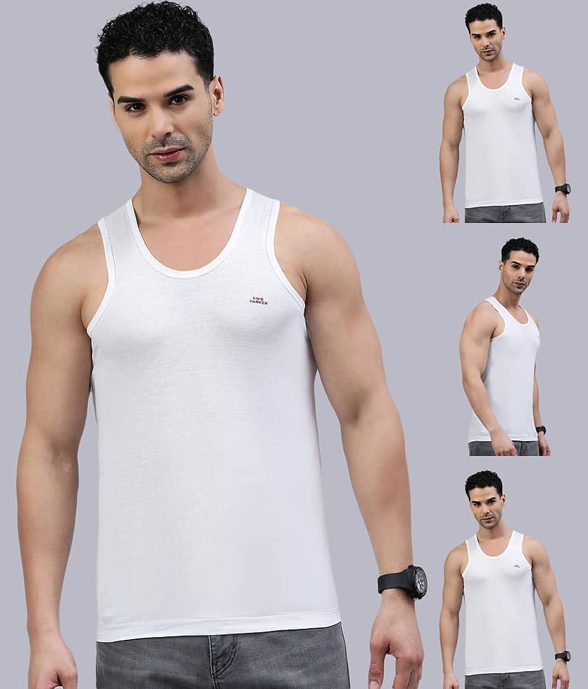 LUX PARKER Pack of 4 Cotton Basic Vest For Men ( White )